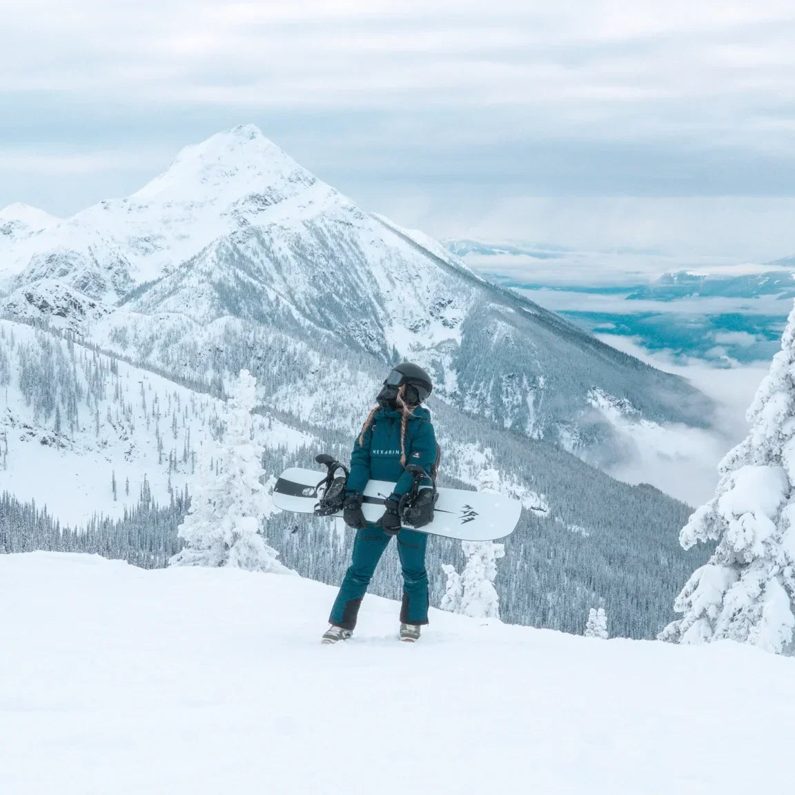 Nexarina founder in snowboarding outfit