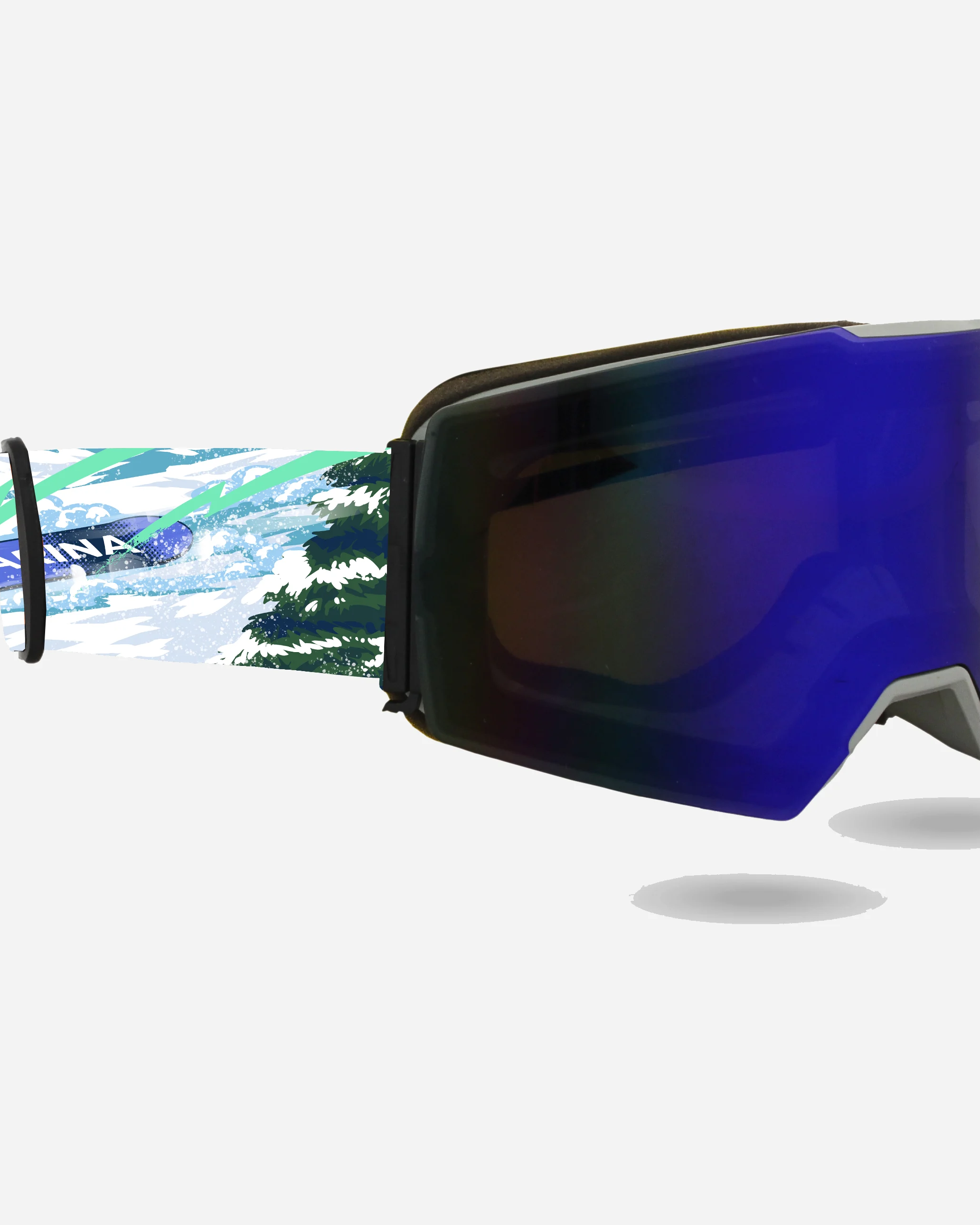 Angled view of Nexarina x Good Day Optics goggle, showing its aerodynamic frame, high-performance lens, and premium strap design.