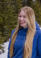 Front view of Nexarina Dusty Blue Hoodie showing soft cotton texture.