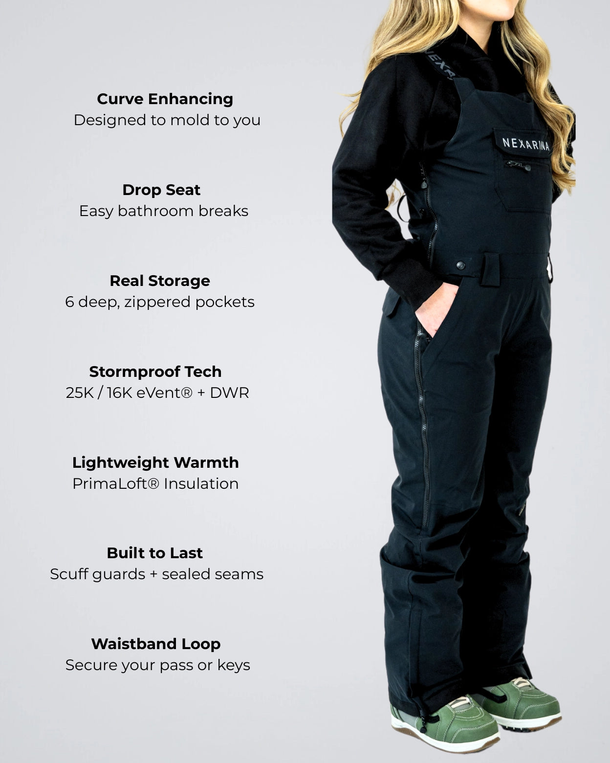 Nexarina Everette Bib Snow Pants showing premium features.