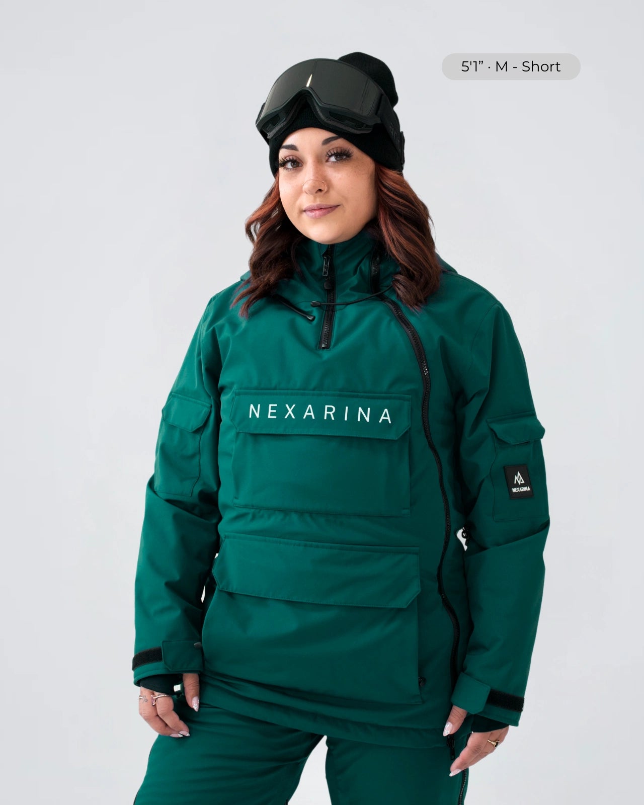 Curvy woman in Nexarina Indy Jacket in Emerald Green inclusive women’s fit.