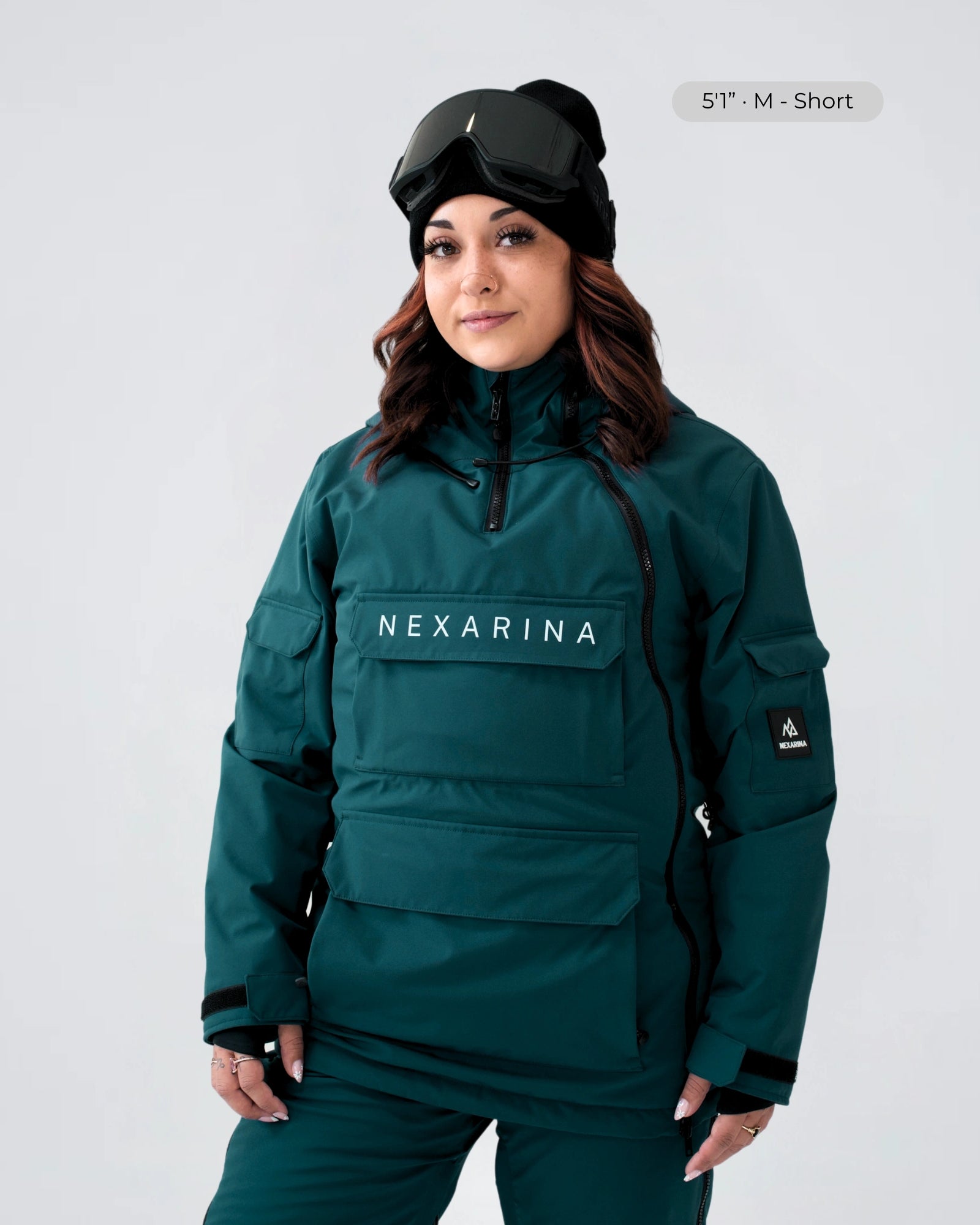 Curvy woman in Nexarina Indy Jacket in Emerald Green inclusive women’s fit.