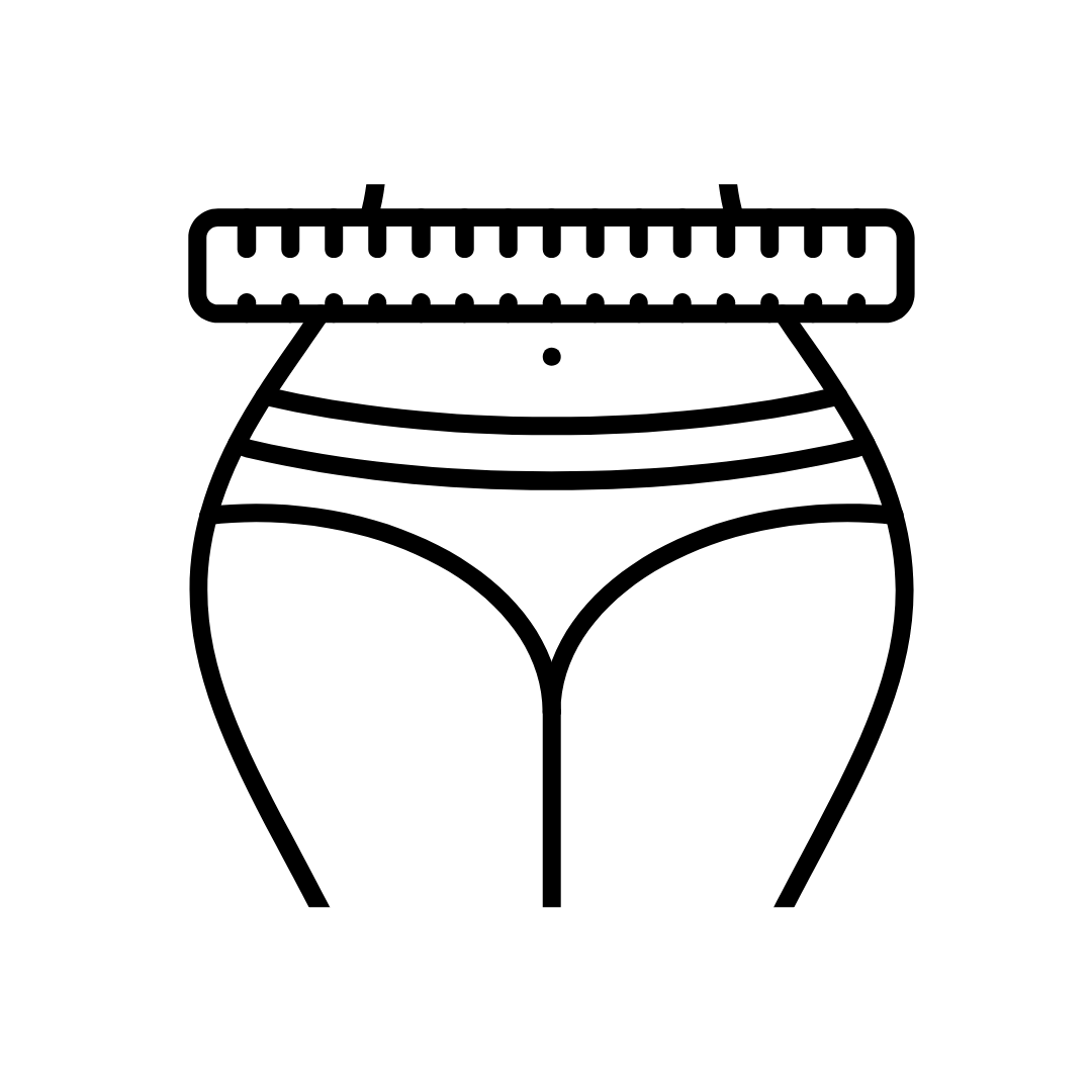 Outline of a waist measurement with a tape measure on a white background