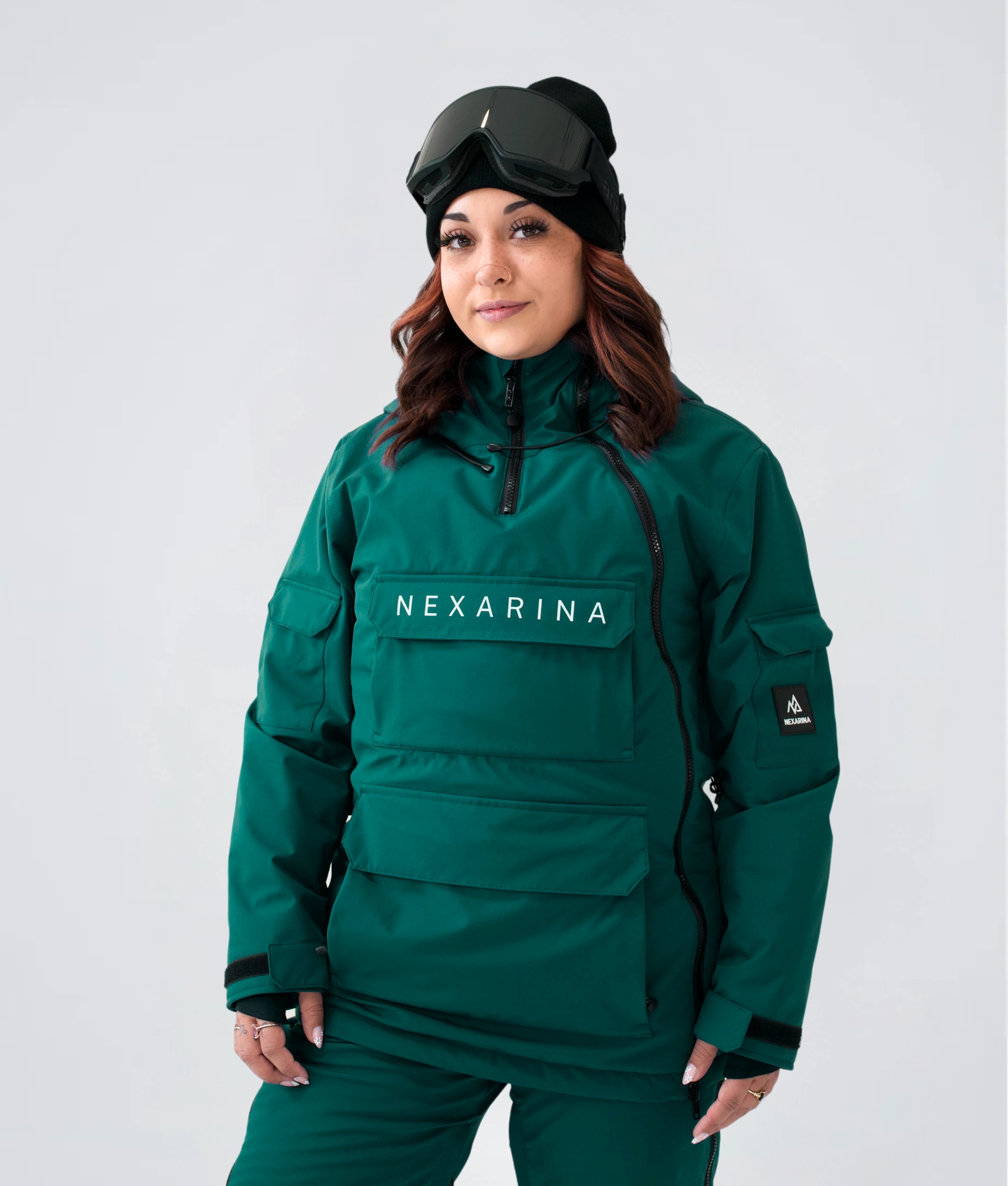 Curvy woman in Nexarina Indy Jacket in Emerald Green inclusive women’s fit.