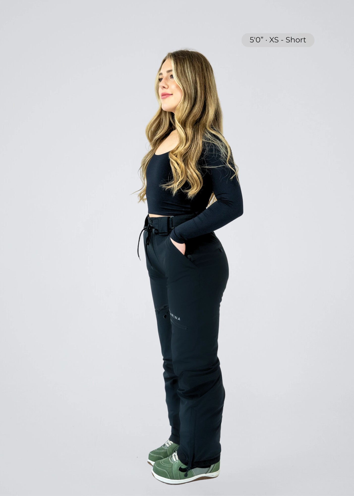 Nexarina Avani women's black snow pants full body studio front view