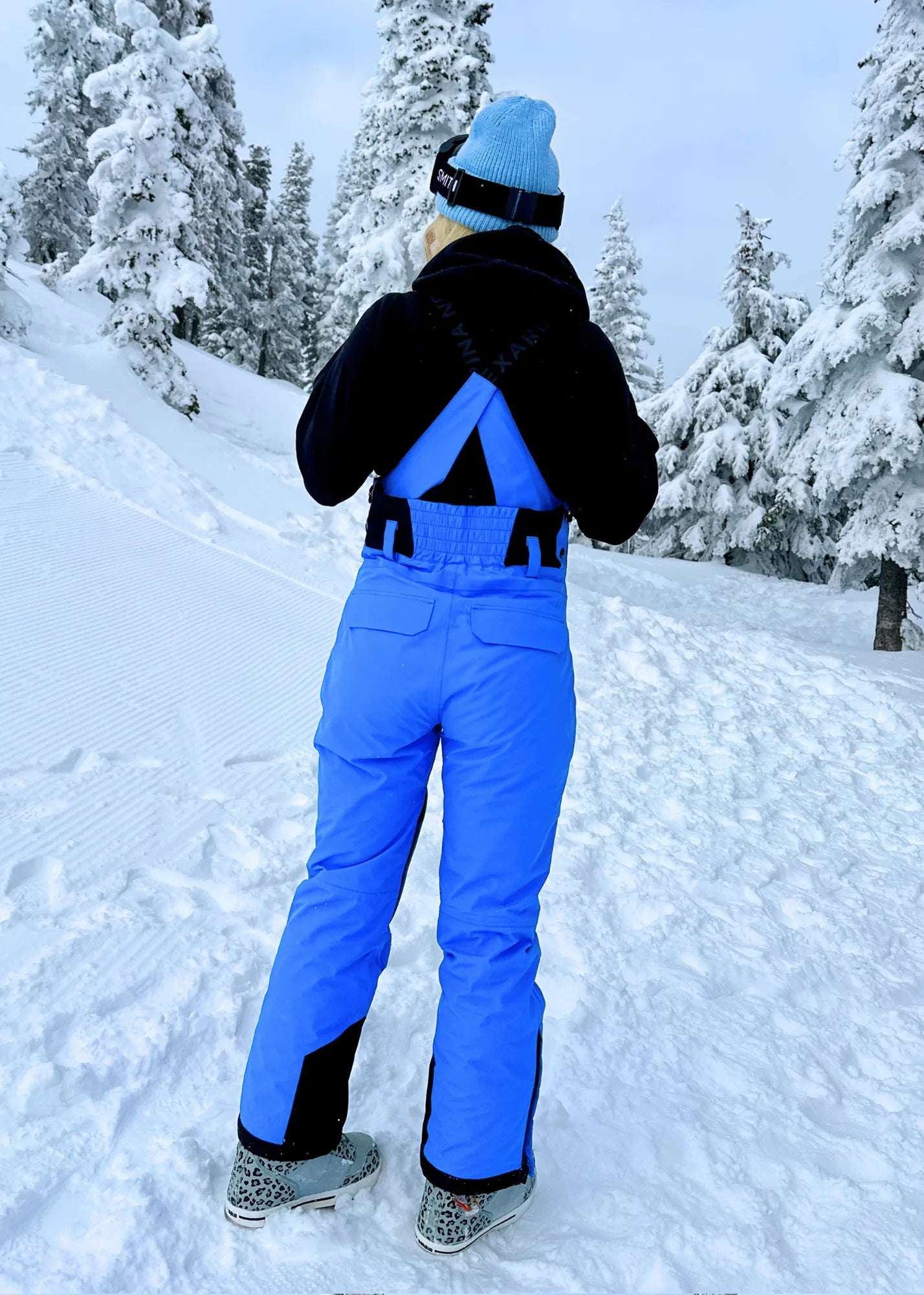 Nexarina Everette women's arctic blue snowboard bib back view