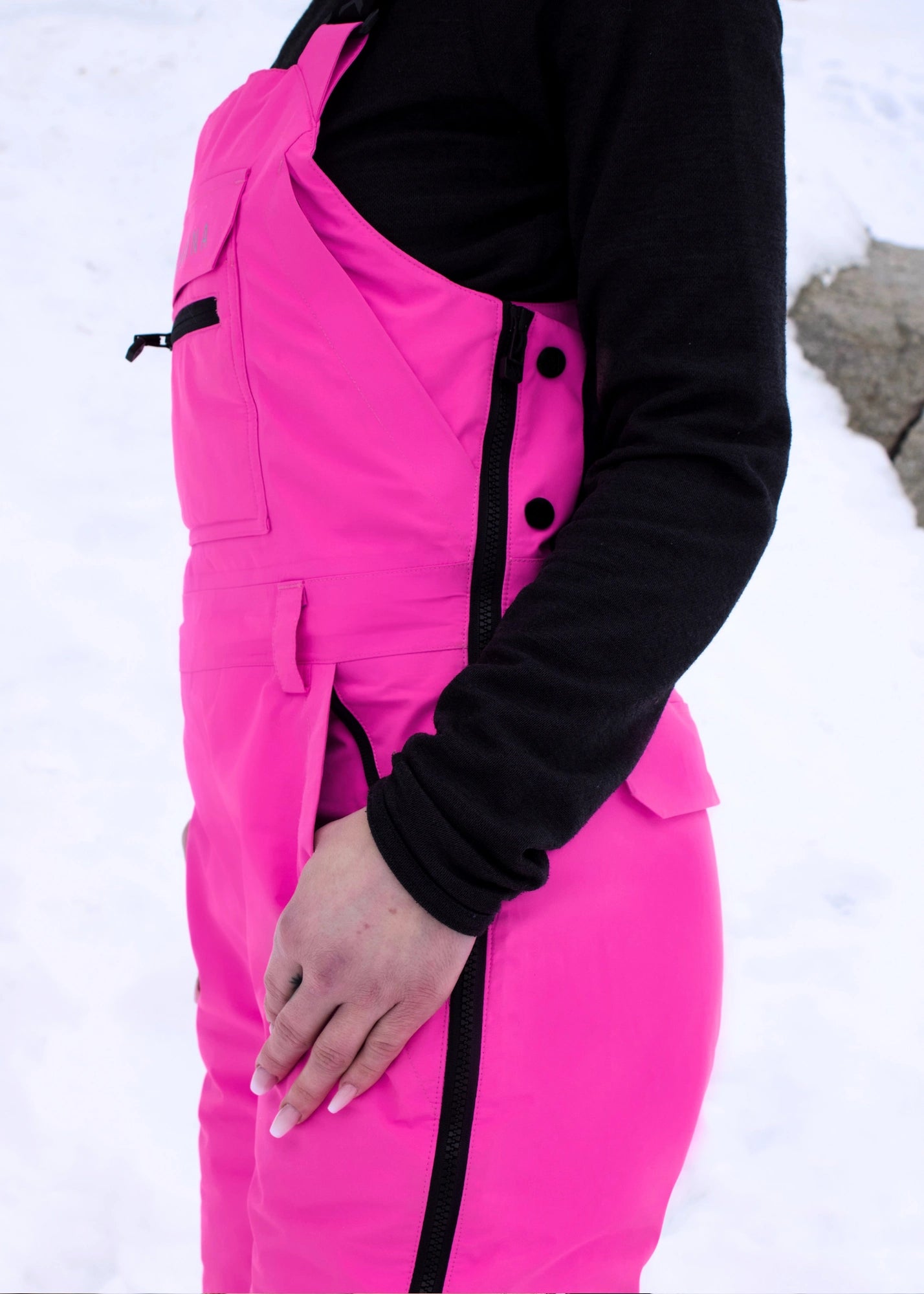 Women’s Nexarina Everette Bib in Electric Pink side entry detail