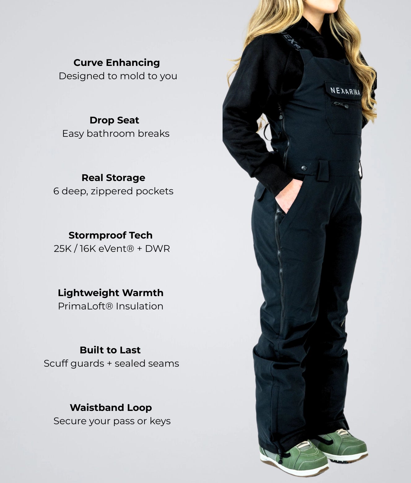 Nexarina Everette Bib Snow Pants showing premium features.