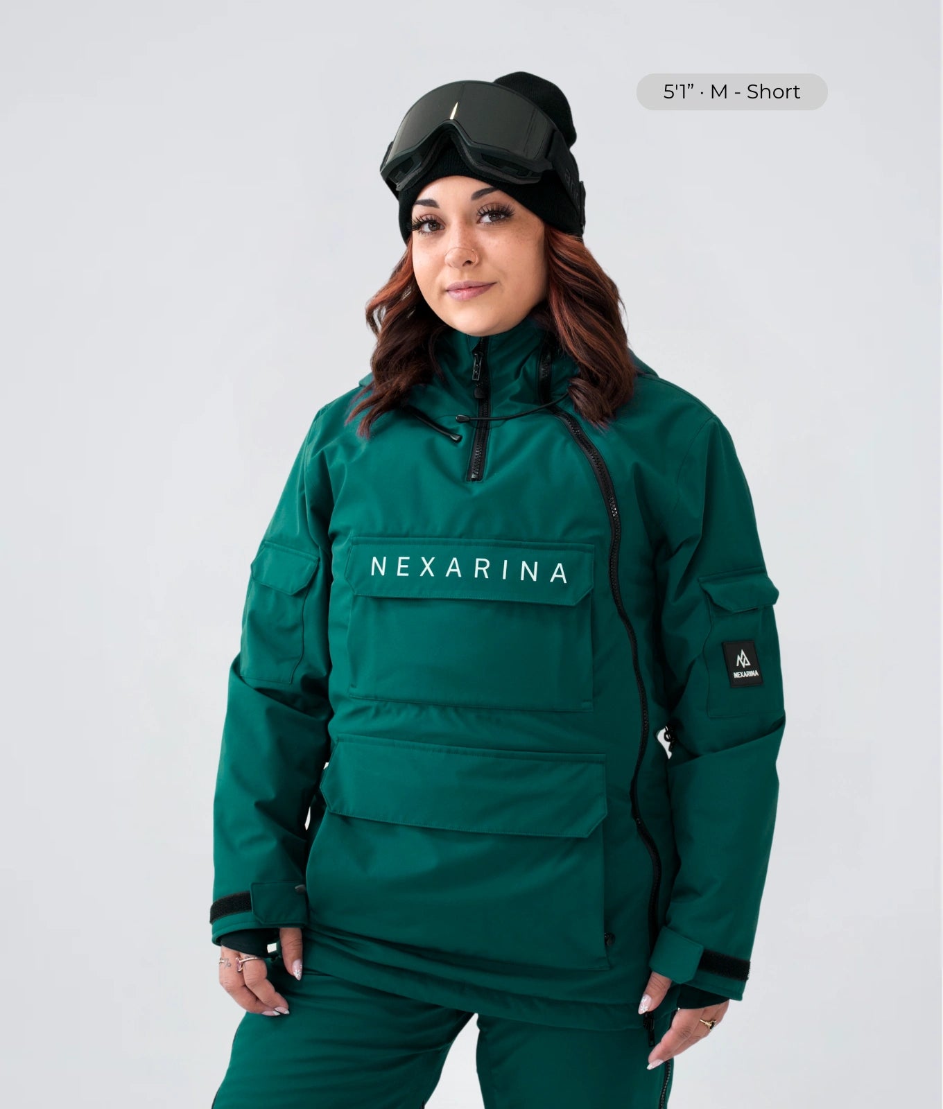 Curvy woman in Nexarina Indy Jacket in Emerald Green inclusive women’s fit.