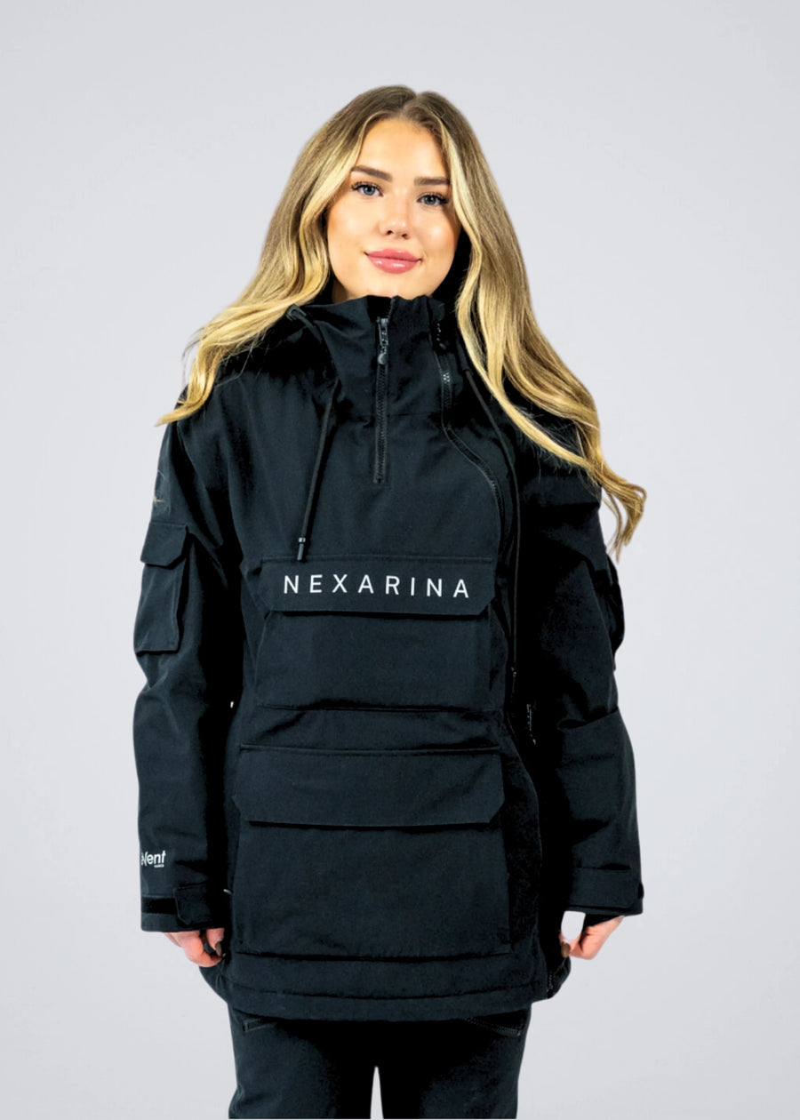 Nexarina Indy women's black snowboard jacket front studio view