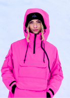 Women’s Nexarina Indy Snow Jacket in Electric Pink front view with hood up