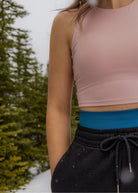 Close-up of the waistband and drawcord on Nexarina Willow Sweatpants in Midnight Black